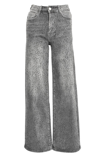 Grey Denim & Black Diamante Straight Leg Jeans