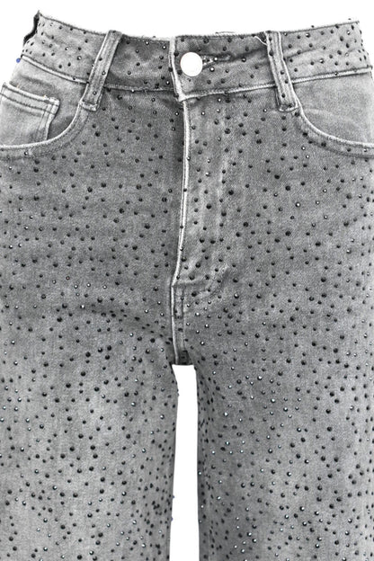 Grey Denim & Black Diamante Straight Leg Jeans