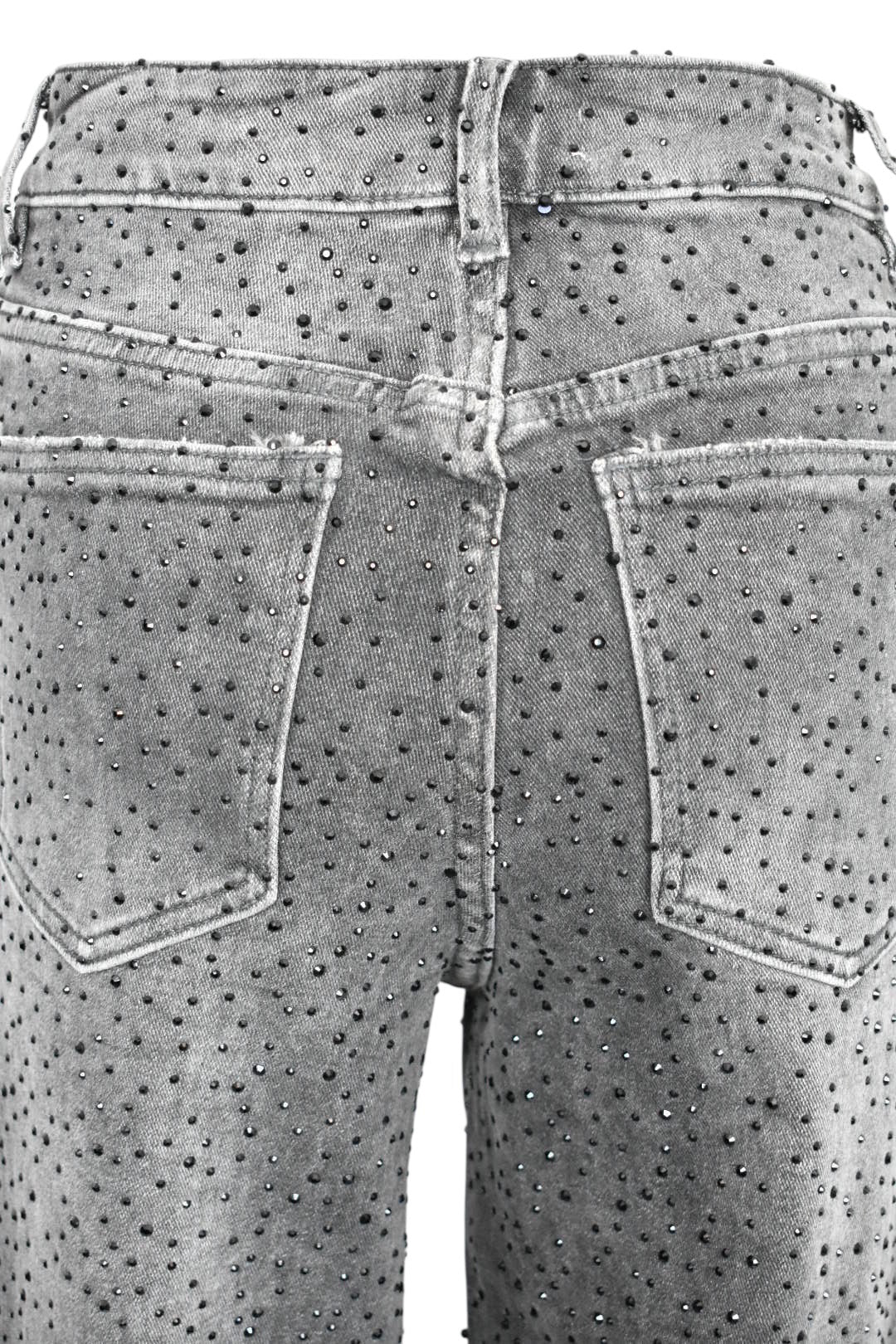 Grey Denim & Black Diamante Straight Leg Jeans
