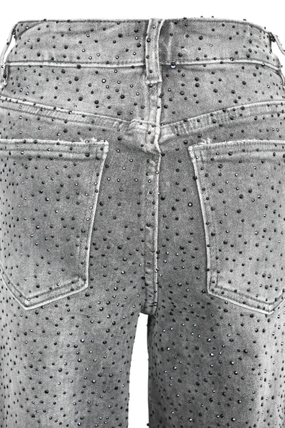 Grey Denim & Black Diamante Straight Leg Jeans