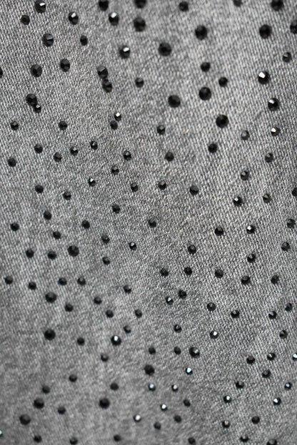 Grey Denim & Black Diamante Straight Leg Jeans