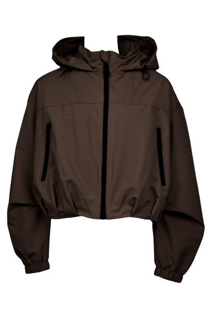 Brown Contrast Zip Hooded Jacket