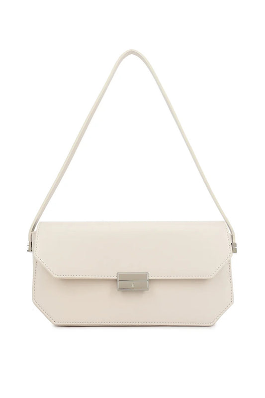 Cream Rectangle Silver Clasp Shoulder Bag