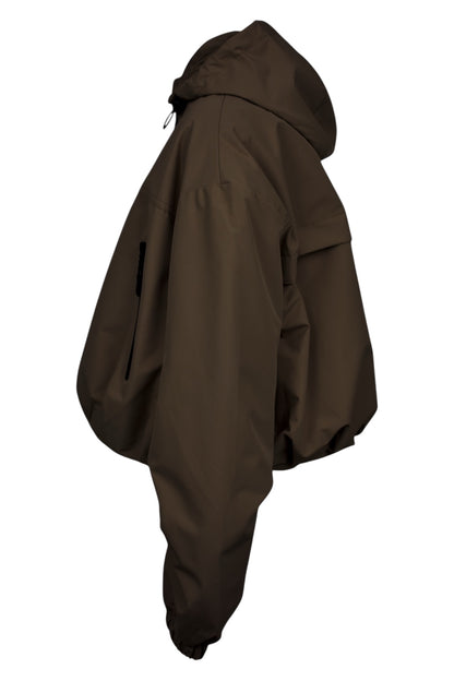 Brown Contrast Zip Hooded Jacket