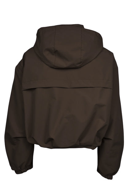 Brown Contrast Zip Hooded Jacket