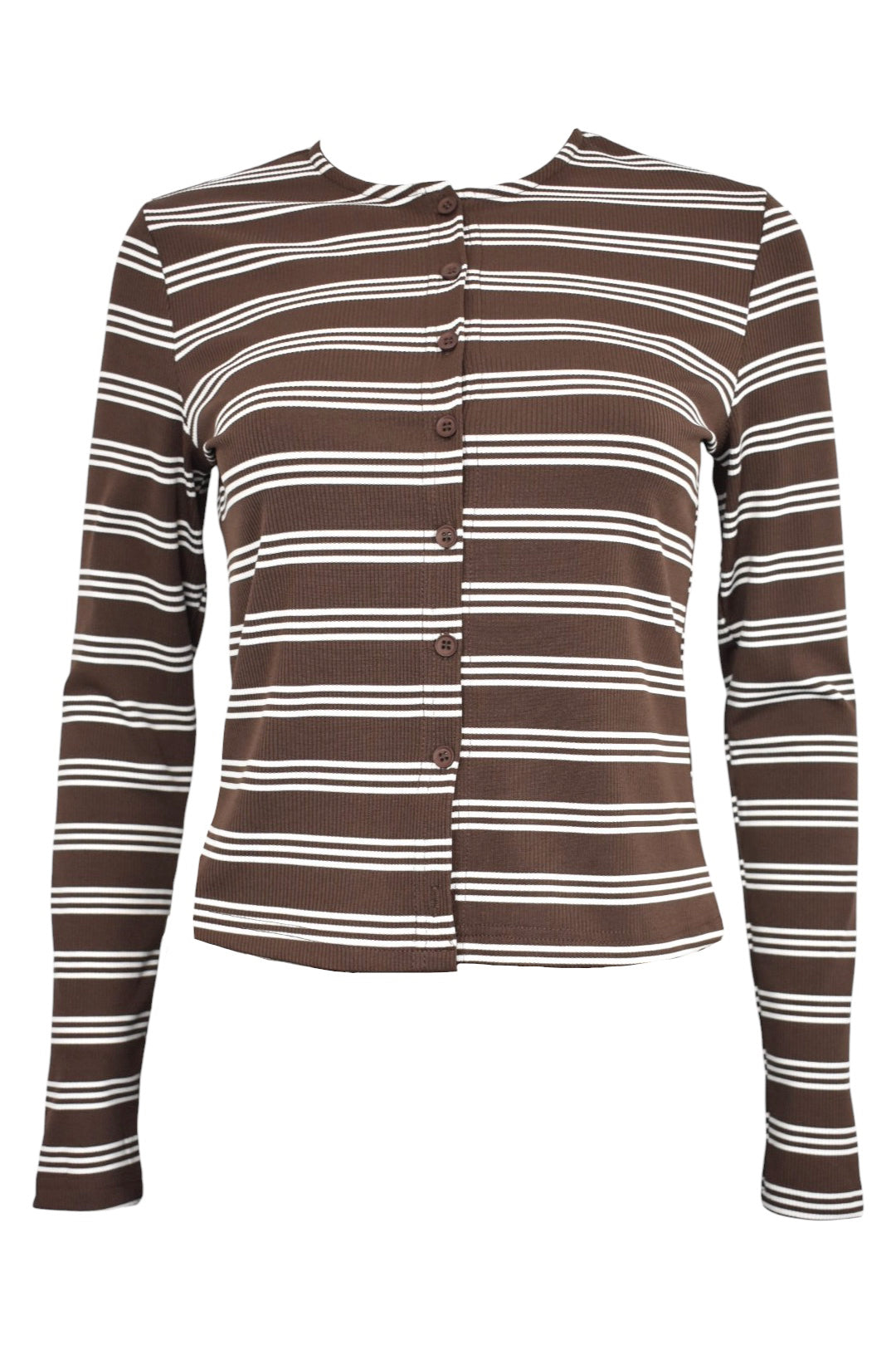 Brown & Cream Striped Button Up Ribbed Co-ord