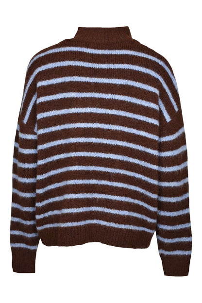 Brown & Blue Striped Knitted Quarter Zip Jumper