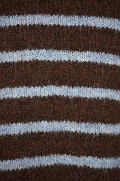 Brown & Blue Striped Knitted Quarter Zip Jumper