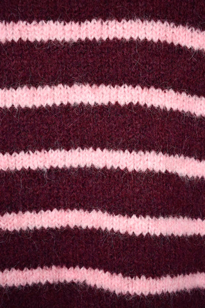 Burgundy & Pink Striped Knitted Quarter Zip Jumper