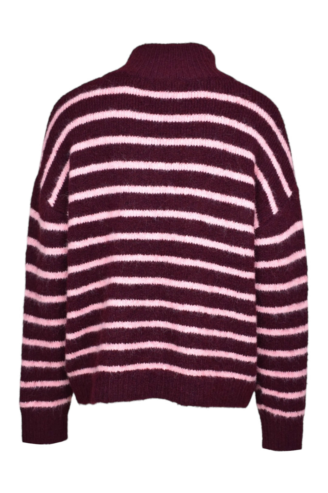 Burgundy & Pink Striped Knitted Quarter Zip Jumper