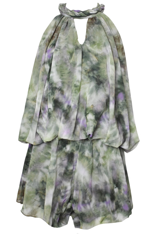 Khaki & Lilac Tie Dye Bubble Playsuit