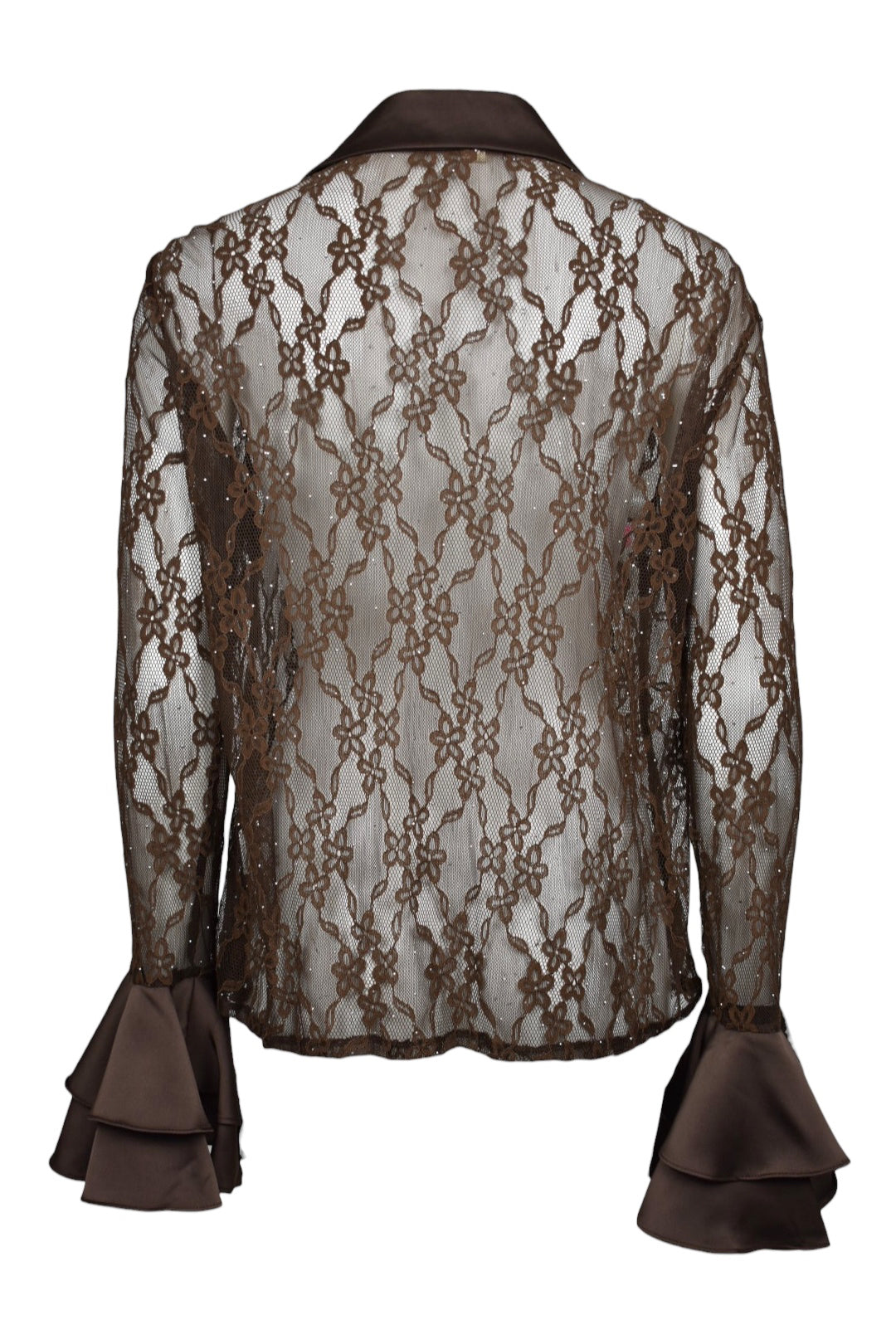 Brown Lace & Satin Frill Shirt