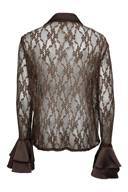 Brown Lace & Satin Frill Shirt