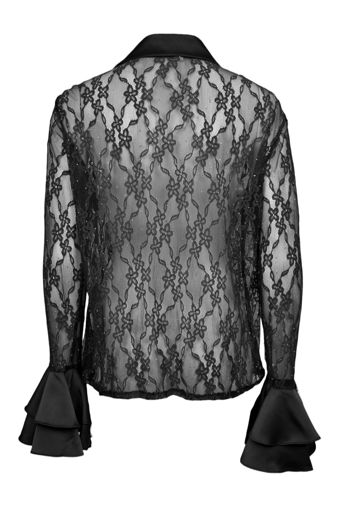 Black Lace & Satin Frill Shirt