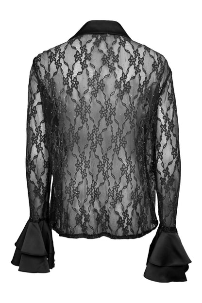 Black Lace & Satin Frill Shirt