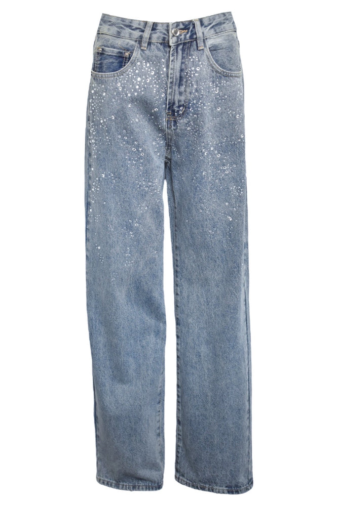 Scattered Diamante Wide Leg Jeans