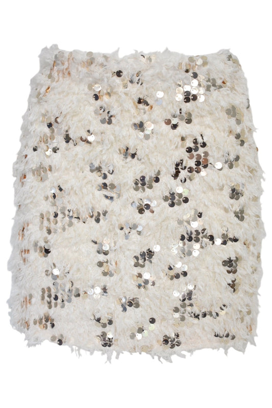 Cream Feather & Sequin Mini Skirt