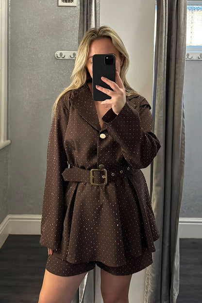 Brown Diamante Belted Playsuit
