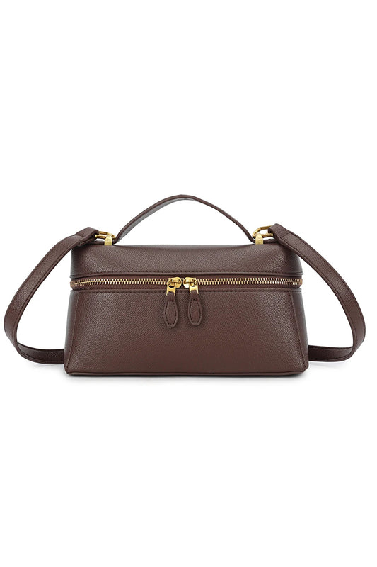 Brown Zipped Mini Vanity Bag