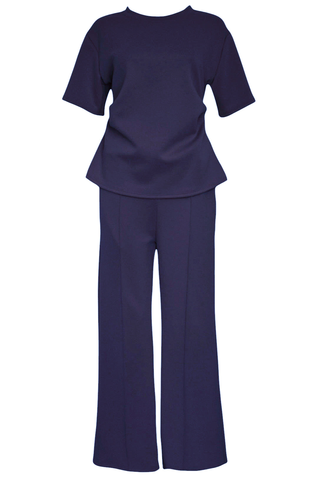 Navy Ruched Side T-Shirt & Wide Leg Loungesuit