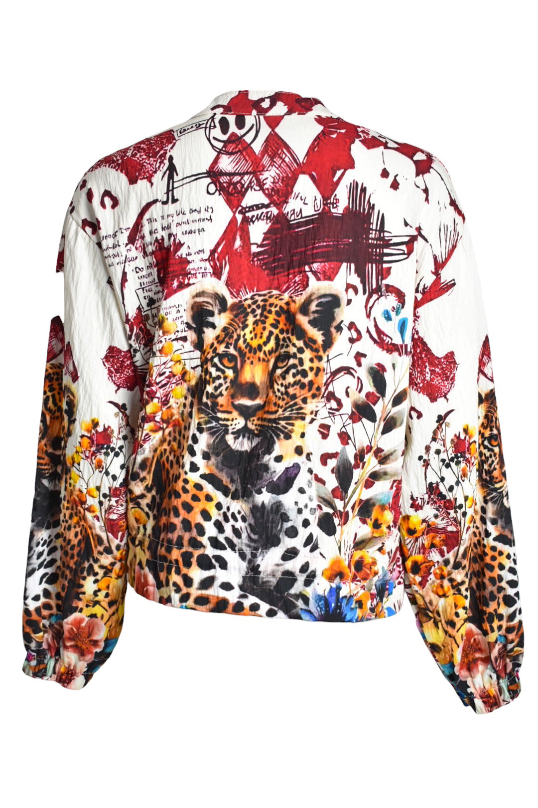 Cream Leopard Print Zip Up Bomber Jacket