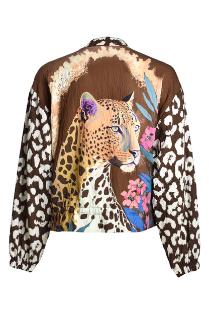 Brown Leopard Print Zip Up Bomber Jacket