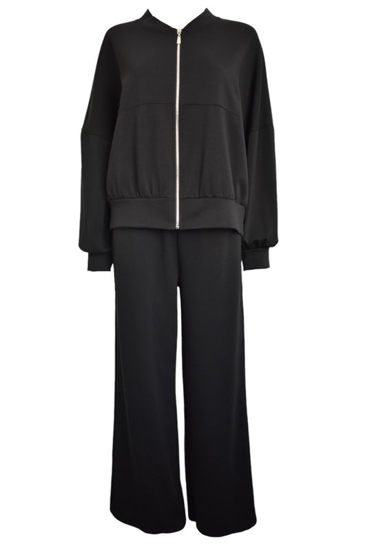 Black Zipped Jacket Wide Leg Loungesuit