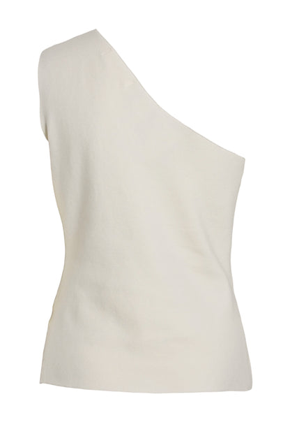 Cream Knitted Gold Button One Shoulder Top
