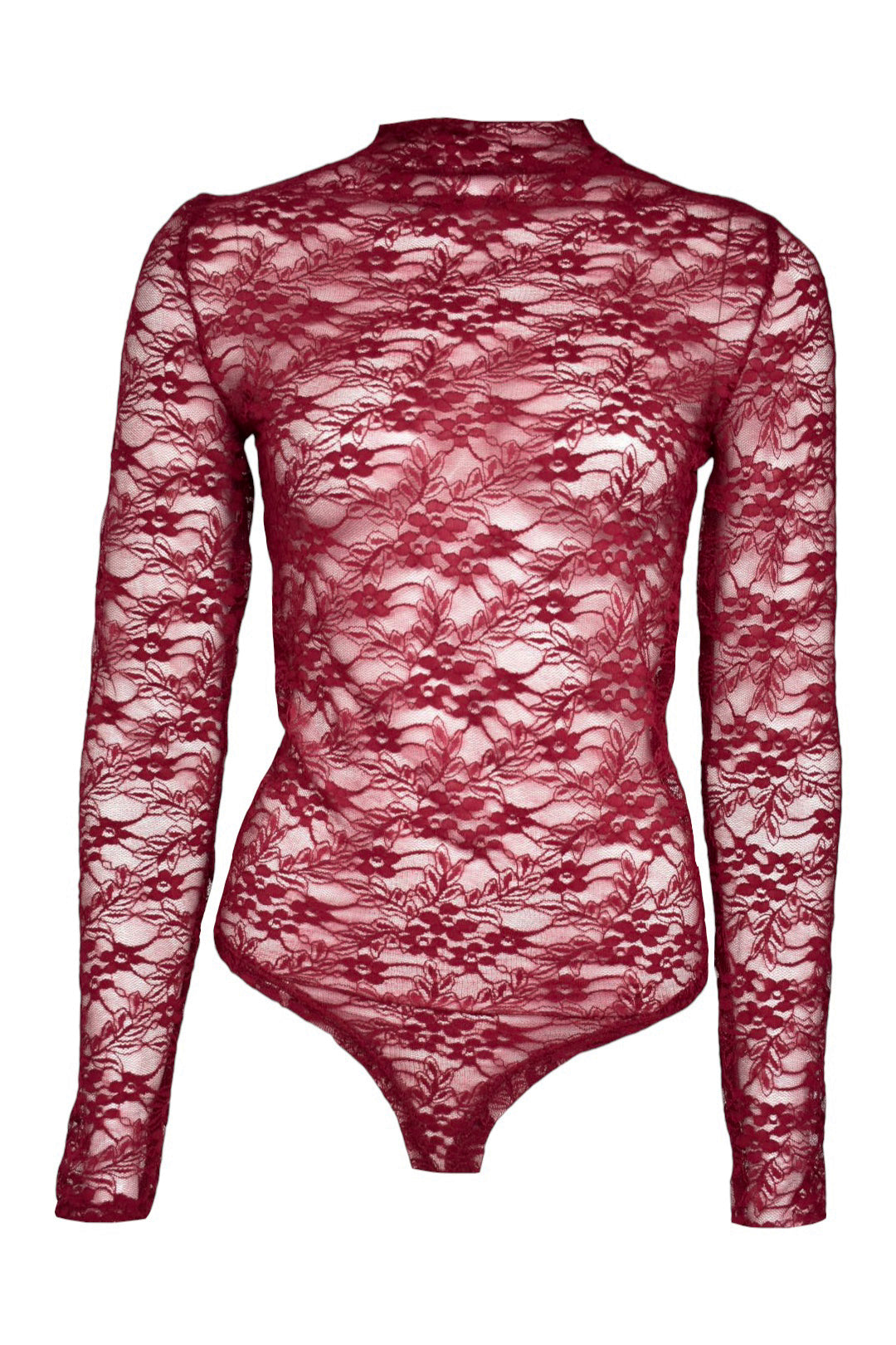 Burgundy Floral Lace Long Sleeve Bodysuit