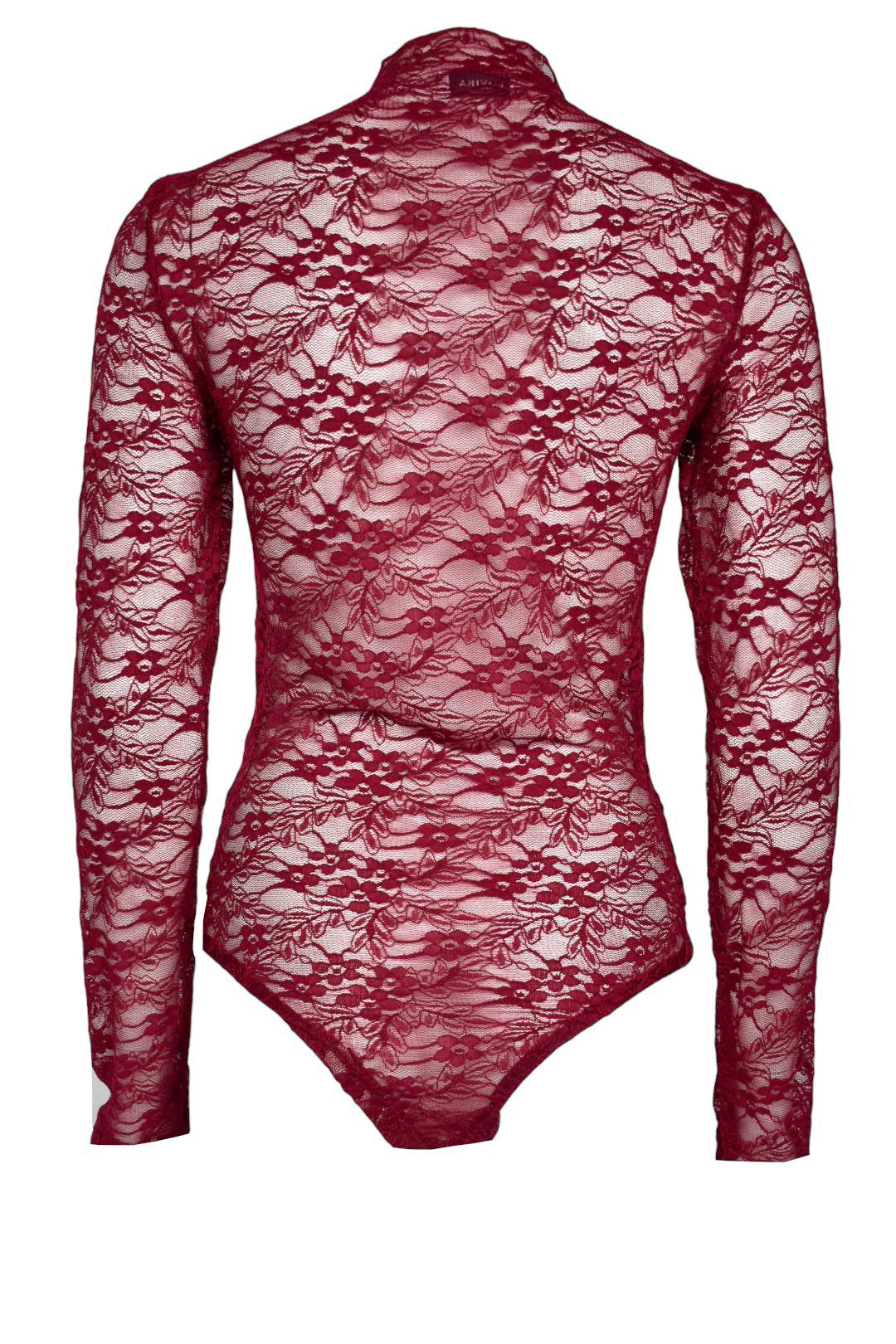 Burgundy Floral Lace Long Sleeve Bodysuit