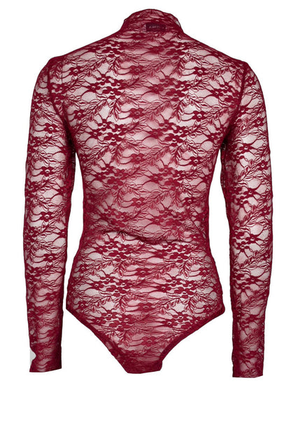 Burgundy Floral Lace Long Sleeve Bodysuit