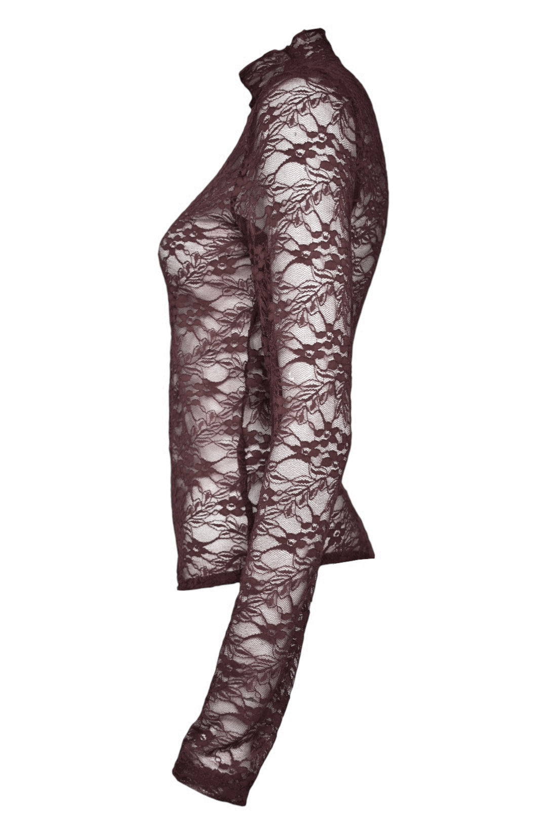 Brown Floral Lace Long Sleeve Bodysuit