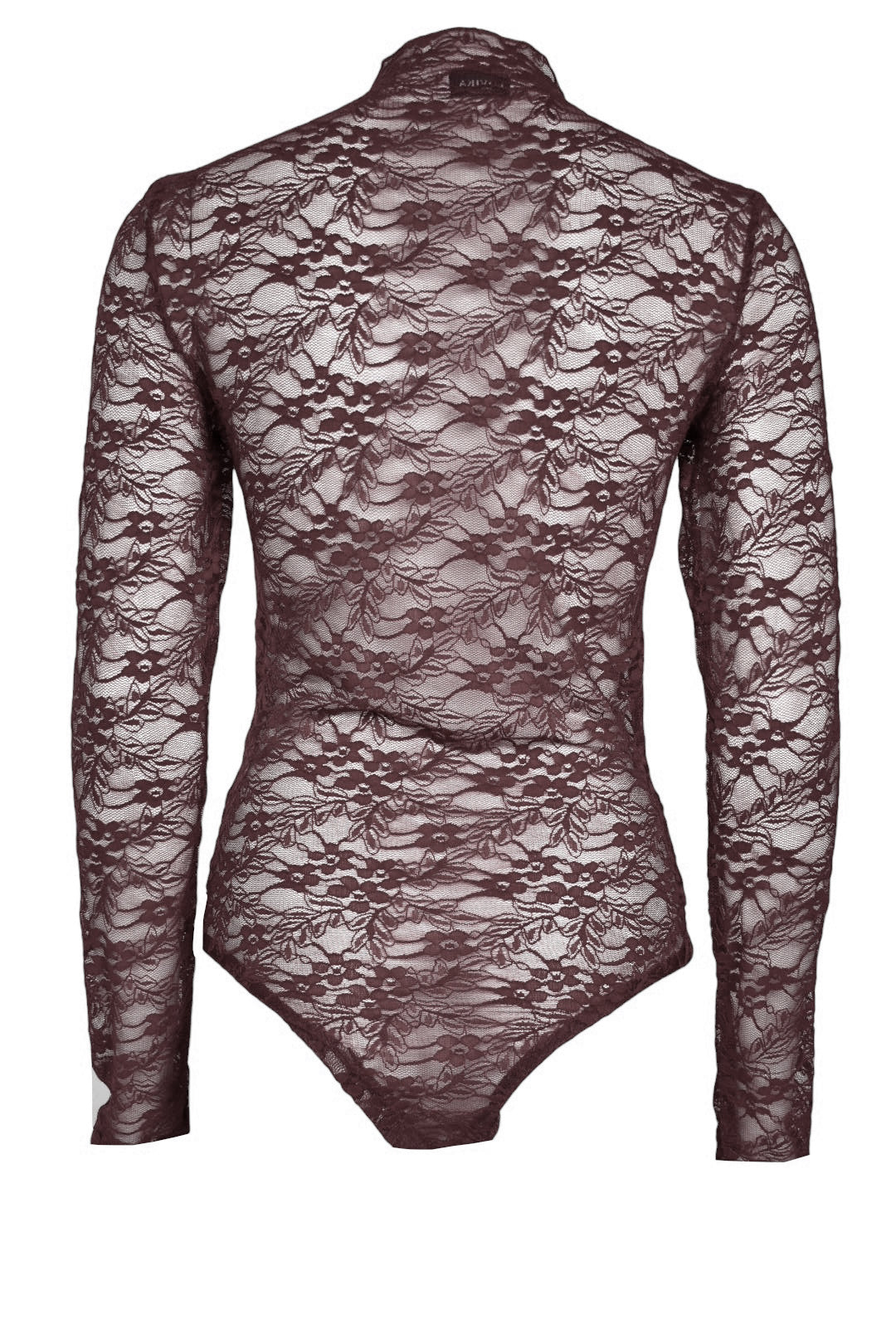 Brown Floral Lace Long Sleeve Bodysuit