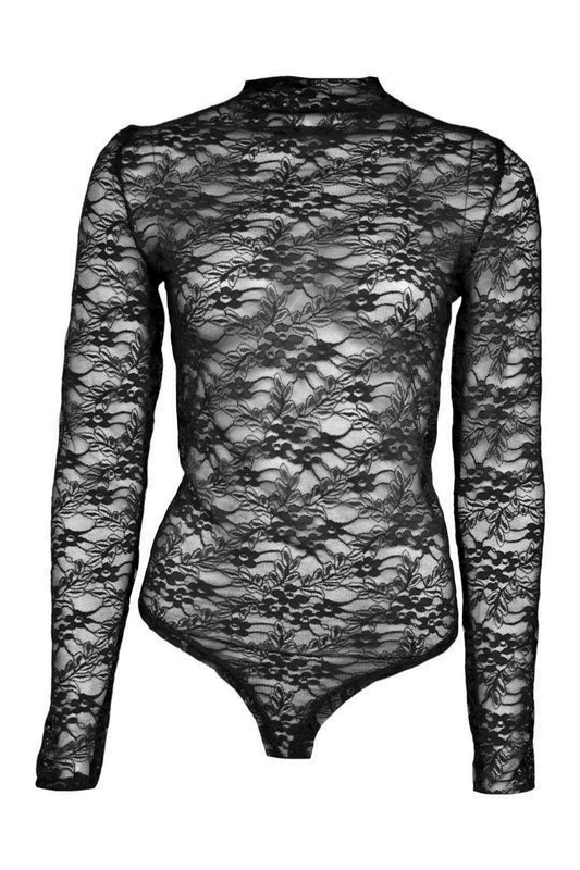 Black Floral Lace Long Sleeve Bodysuit