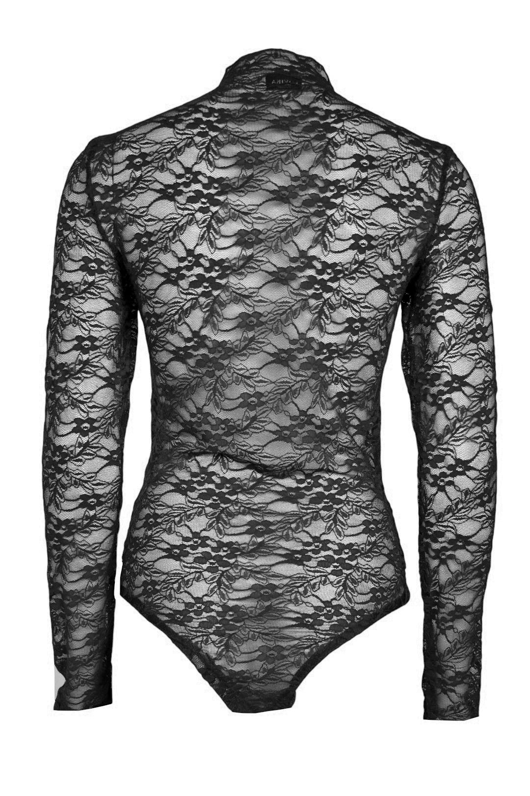 Black Floral Lace Long Sleeve Bodysuit