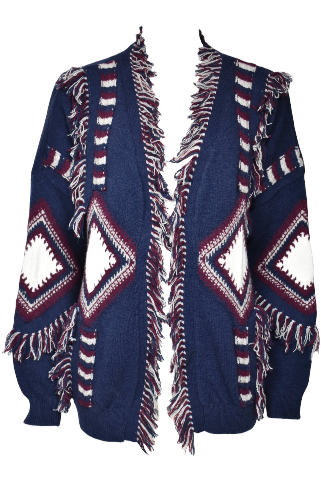 Navy Aztec Fringe Cardigan