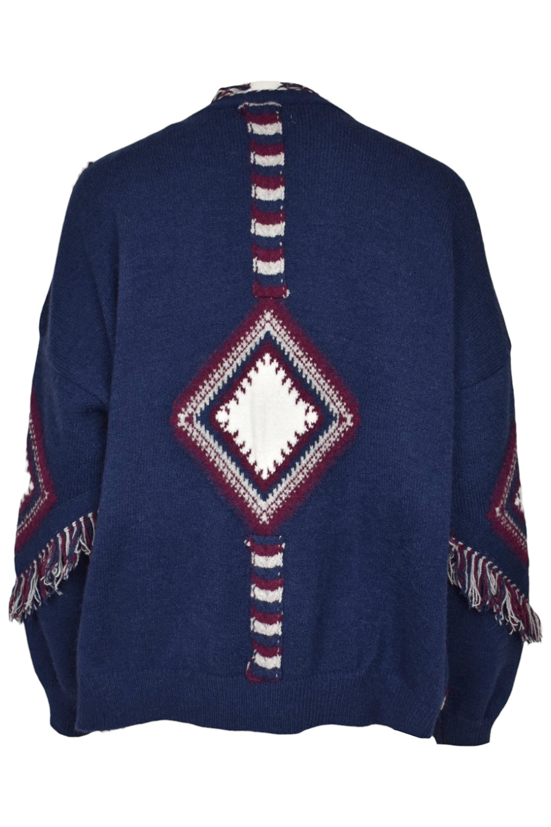 Navy Aztec Fringe Cardigan