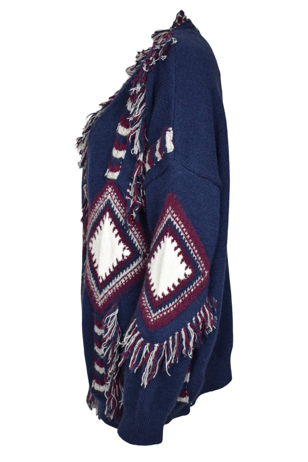 Navy Aztec Fringe Cardigan