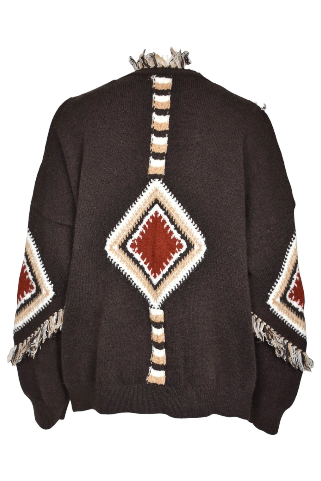 Brown Aztec Fringe Cardigan