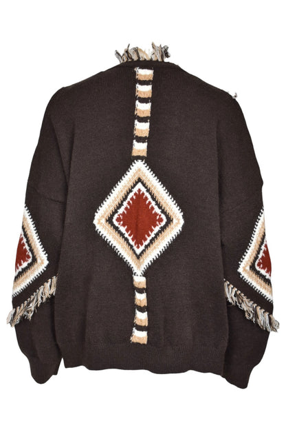Brown Aztec Fringe Cardigan