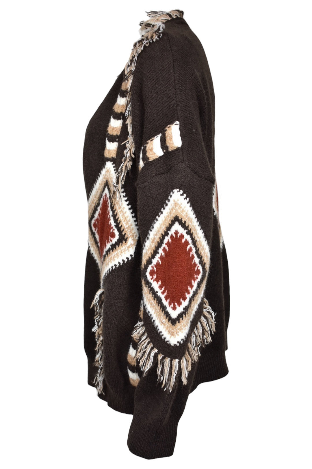 Brown Aztec Fringe Cardigan