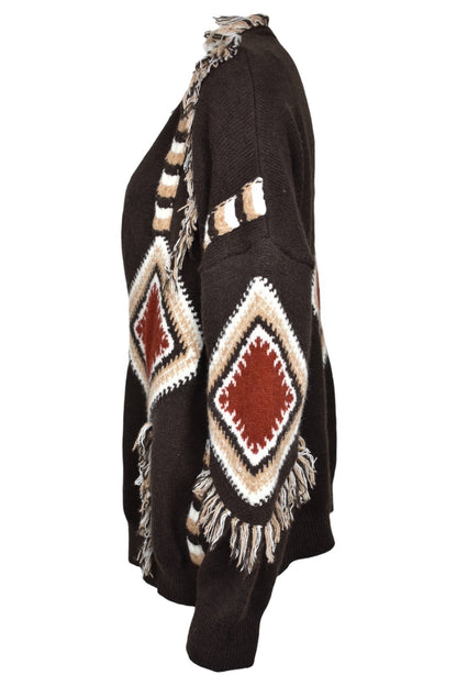 Brown Aztec Fringe Cardigan