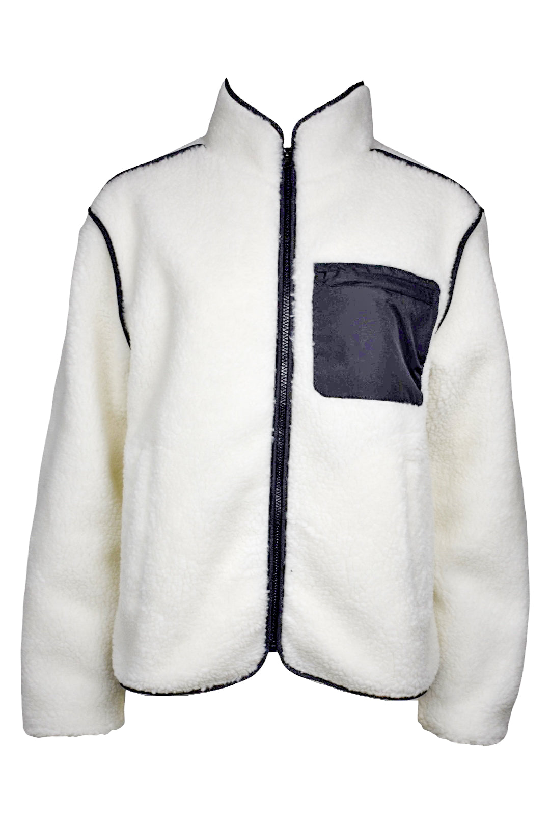 White Contrast Pocket Zip Up Fleece