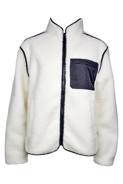 White Contrast Pocket Zip Up Fleece