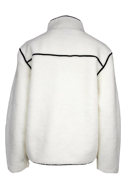 White Contrast Pocket Zip Up Fleece