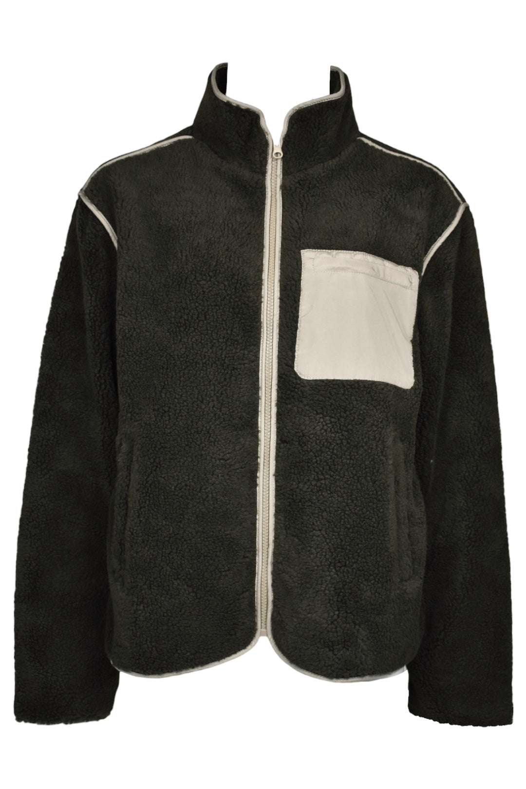 Khaki Contrast Pocket Zip Up Fleece