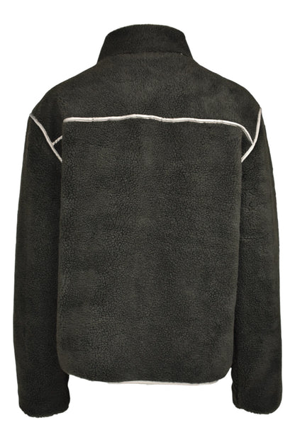 Khaki Contrast Pocket Zip Up Fleece