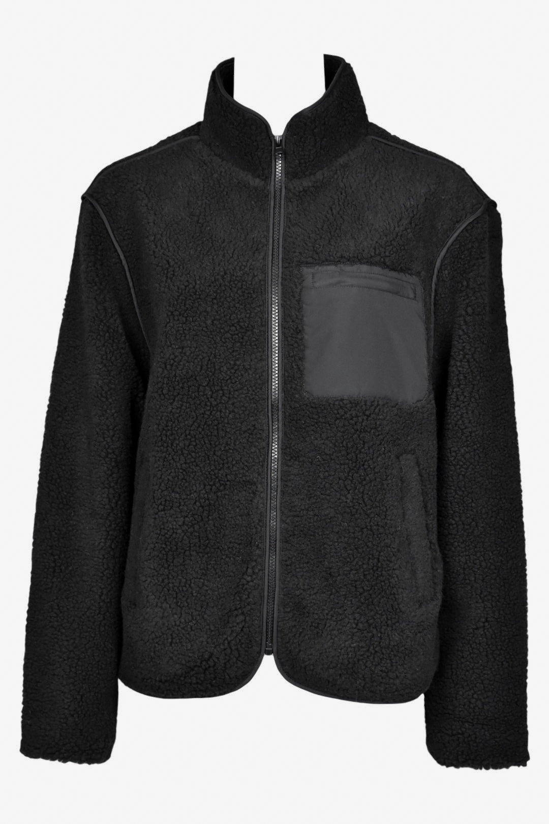 Black Contrast Pocket Zip Up Fleece