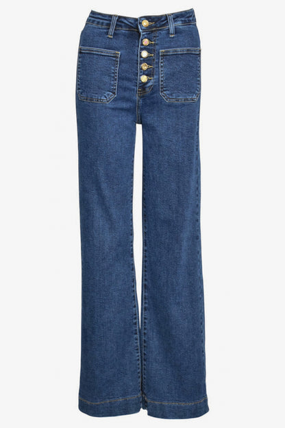 Dark Denim Pocket & Button Flared Jeans