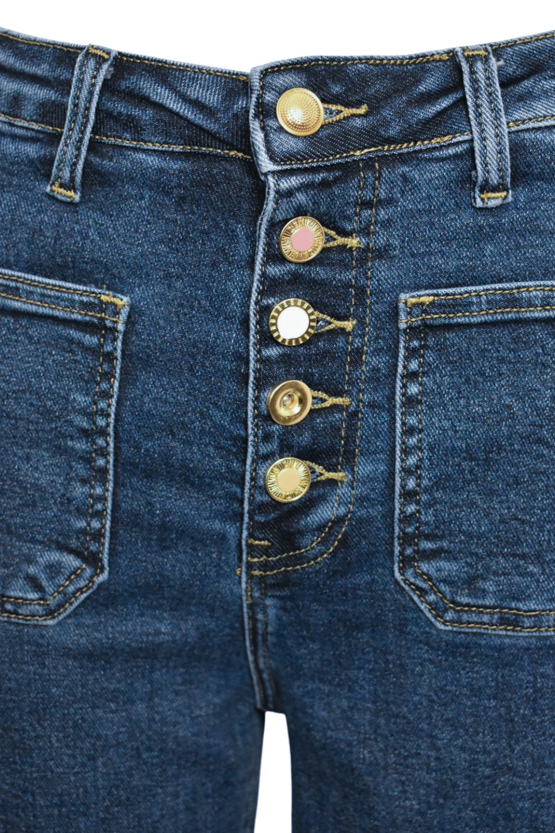 Dark Denim Pocket & Button Flared Jeans